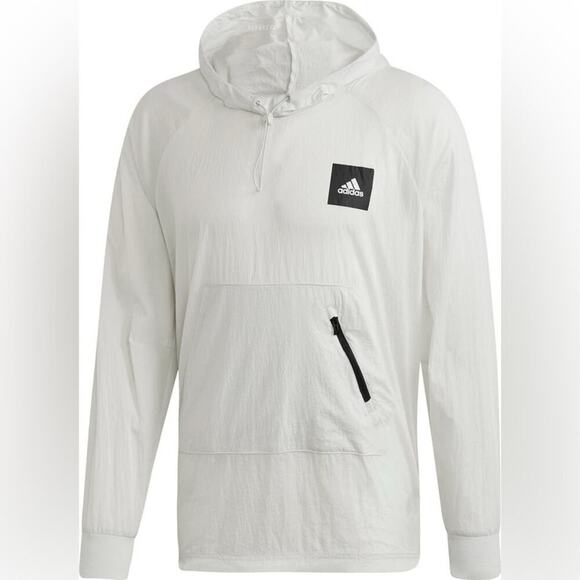 ADIDAS Water Repellent Mens Must Haves DWR Nylon Hoodie in Cream Ivory Sz. Small - Picture 3 of 9